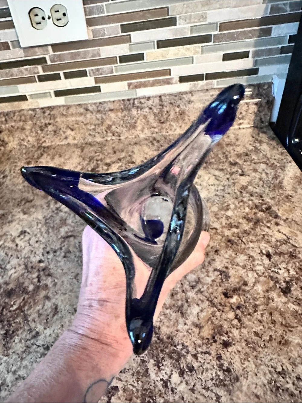 Blue Swirl Glass Vase - Handblown Decorative Accent